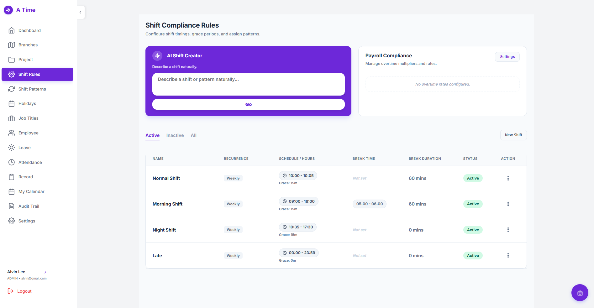 Workforce shift scheduling and rotation management rules